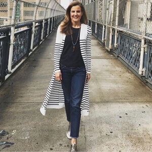 NWT cabi Victory Sweater in Navy and White Stripe